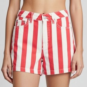 BDG Urban Outfitters Red & White Striped High-Waist Carnival Mom Jean Shorts 28